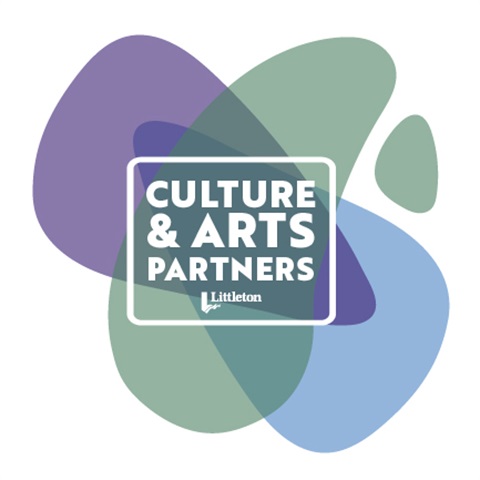 Blobs of color with Culture and Arts Partner logo overlaid in white