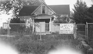 Pickletown - Front of the Seifert home with advertisement for their hatchery 1940