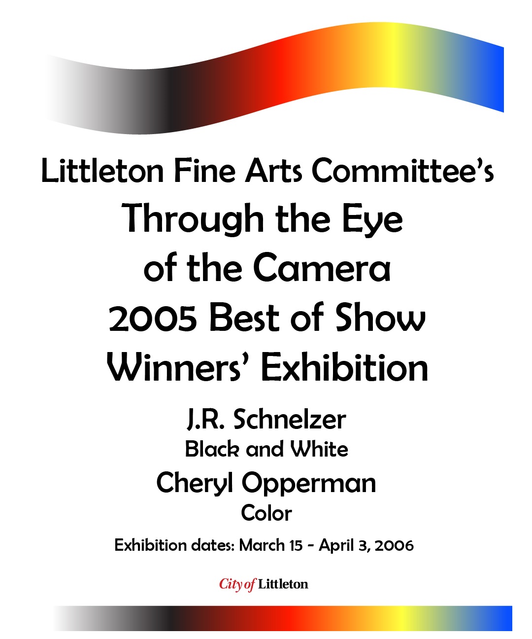 Poster for exhibit with names of winners and rainbow swoops