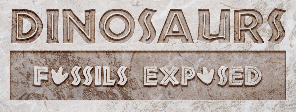 logo for dinosaur exhibit with dinosaur footprints in place of 