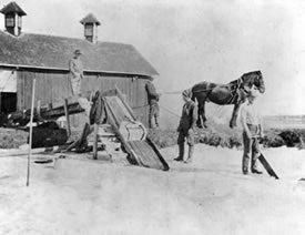 Putting up ice on the F.T. Caley Ranch on Platte Canyon Road, c.1905.