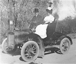 Dr. and Mrs. Crysler in their first automobile 1909