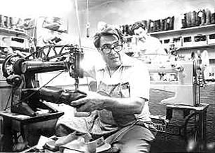 Tony LaRocco (foreground) and his son Stephen, who operated Veto's Shoe Repair and Western Wear at 2449 W. Main St. Photo c.1980.